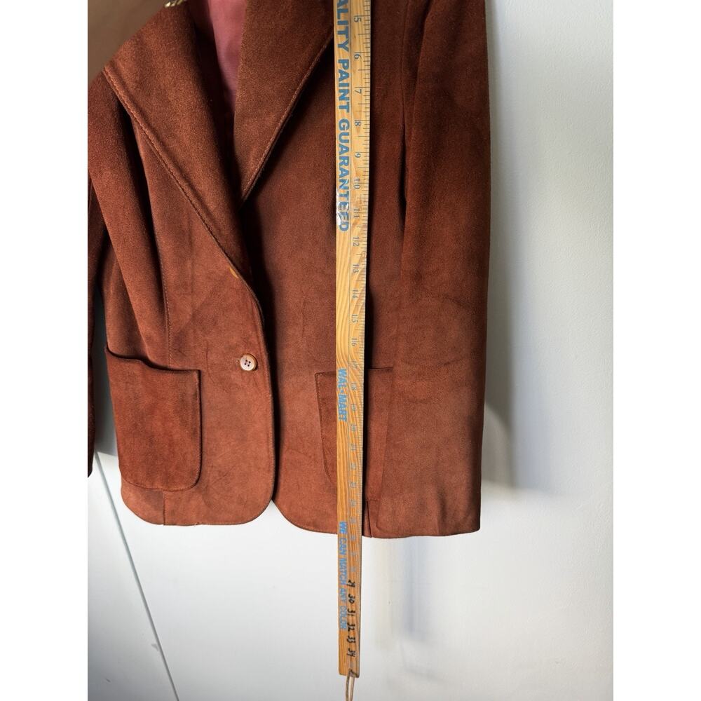 VTG 1970s Suede Button Blazer 5/6 Small 32” Bust Argentina Burnt Cognac - Picture 10 of 15